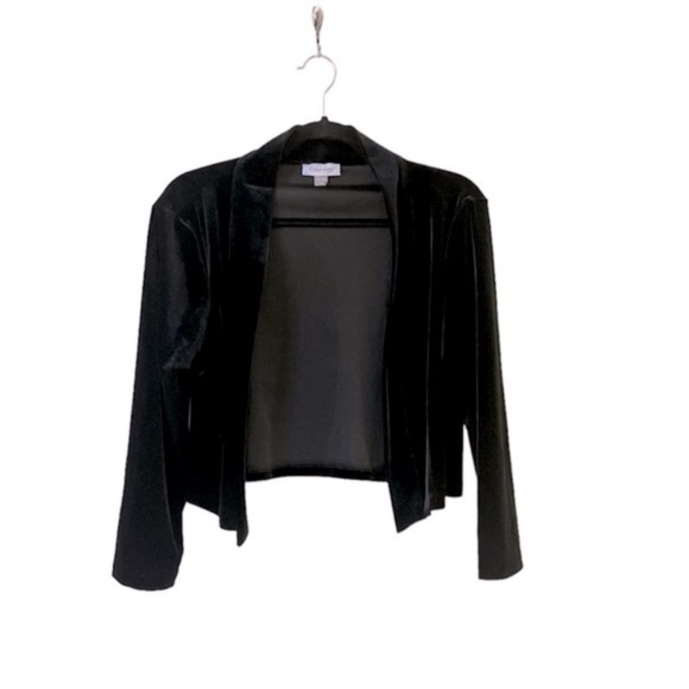 Calvin Klein Black Velvet Velour Cropped Open Dressy Holiday Party Jacket